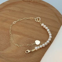 new charm heart chain bracelet women temperament imitation pearl golden stainless steel chain bracelet for women jewelry fashion