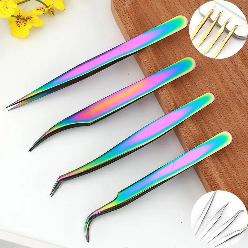 

4PCS Female lashes tweezers Set makeup tools False Eyelash Extension Clip Pliers eyelash Eyebrow Tweezers For Hair Nail Art