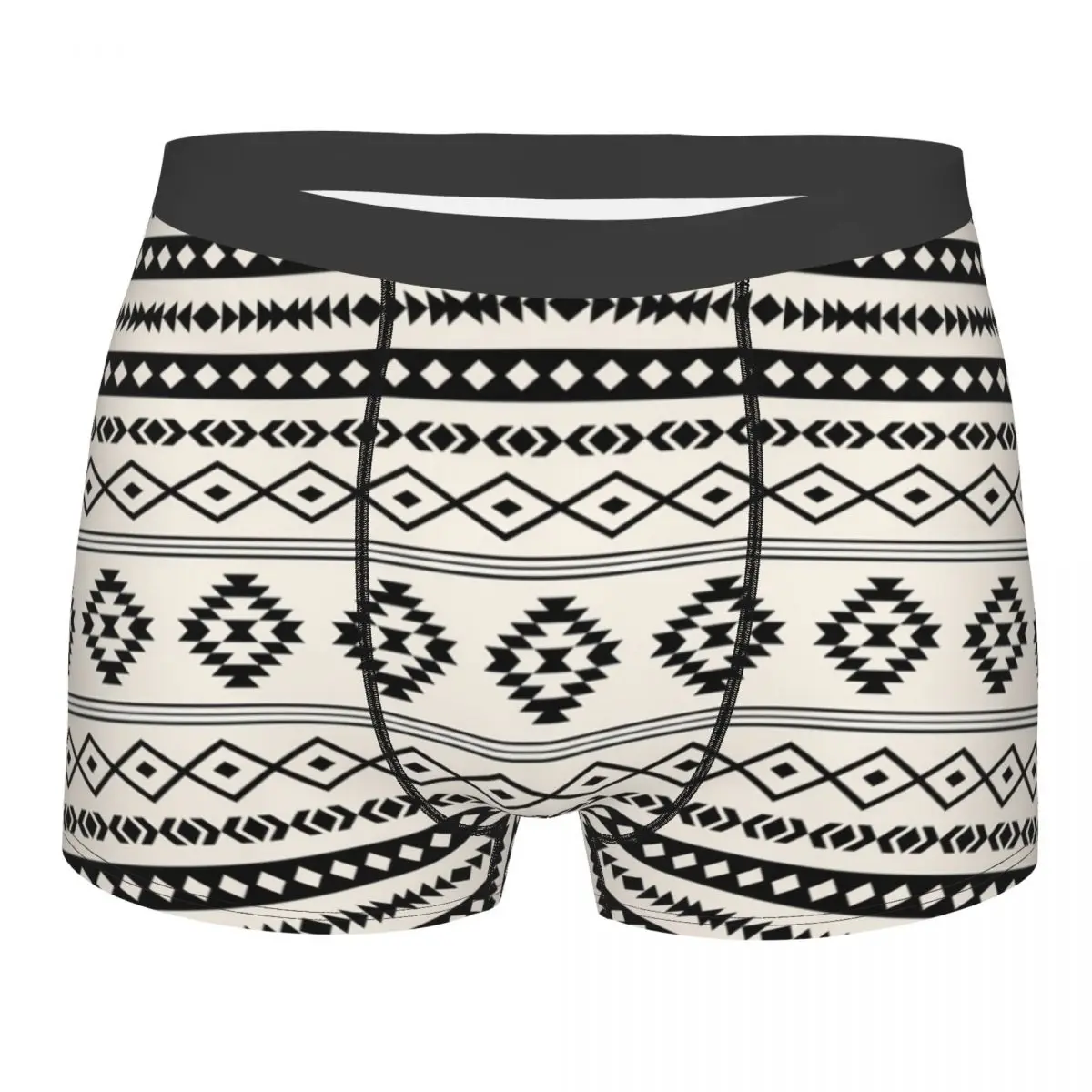Men's Bohemian Aztec Black On Cream Mixed Motifs Boxer Shorts Panties Breathable Underwear Male Sexy Plus Size Underpants