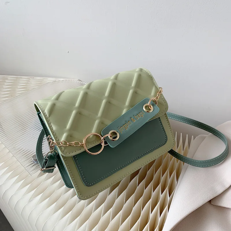 Fashion Small Square Bag 2023 Lingge Color Matching Retro Texture Western Style One Shoulder Messenger Women's Crossbody Bag
