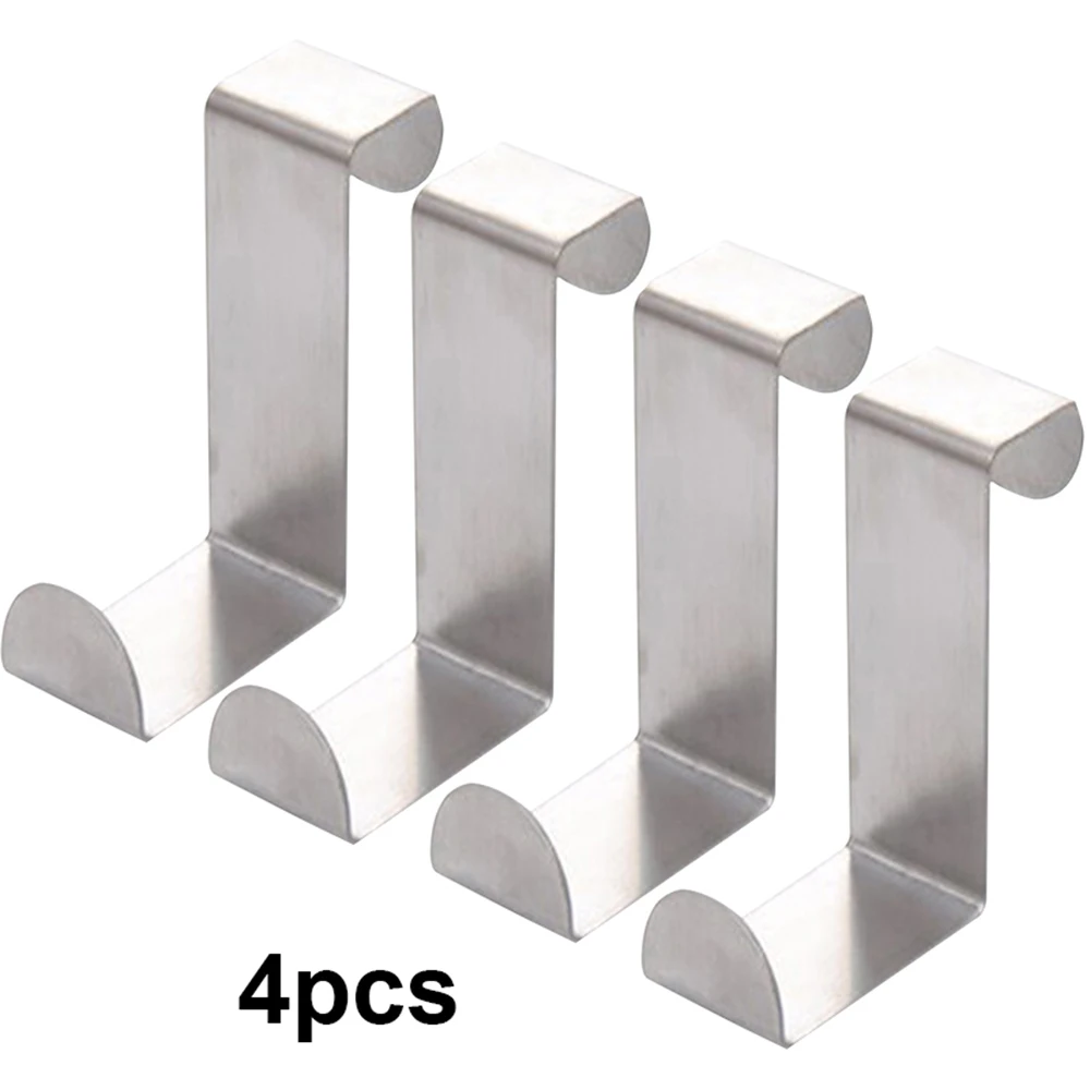 4/2Pcs Door Hanger Hook Stainless Steel Kitchen Cabinet Pull Over Door Hook Clothes Bedroom Bathroom Hanger Holder Multi Hook