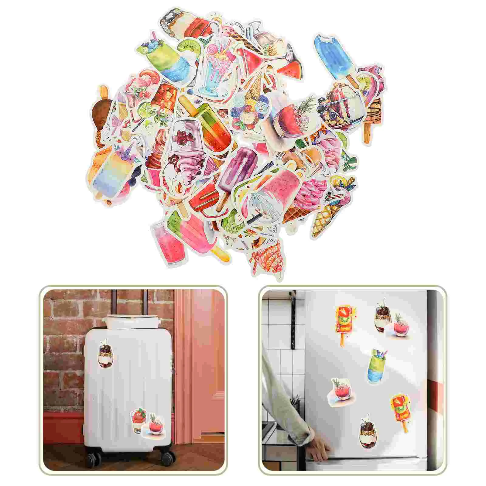 

100 Pcs Sticker Graffiti Stickers Suitcase Adhesive Ice Cream Water Bottle Scrapbook Pvc Fridge Decals Notebook Foodie Series