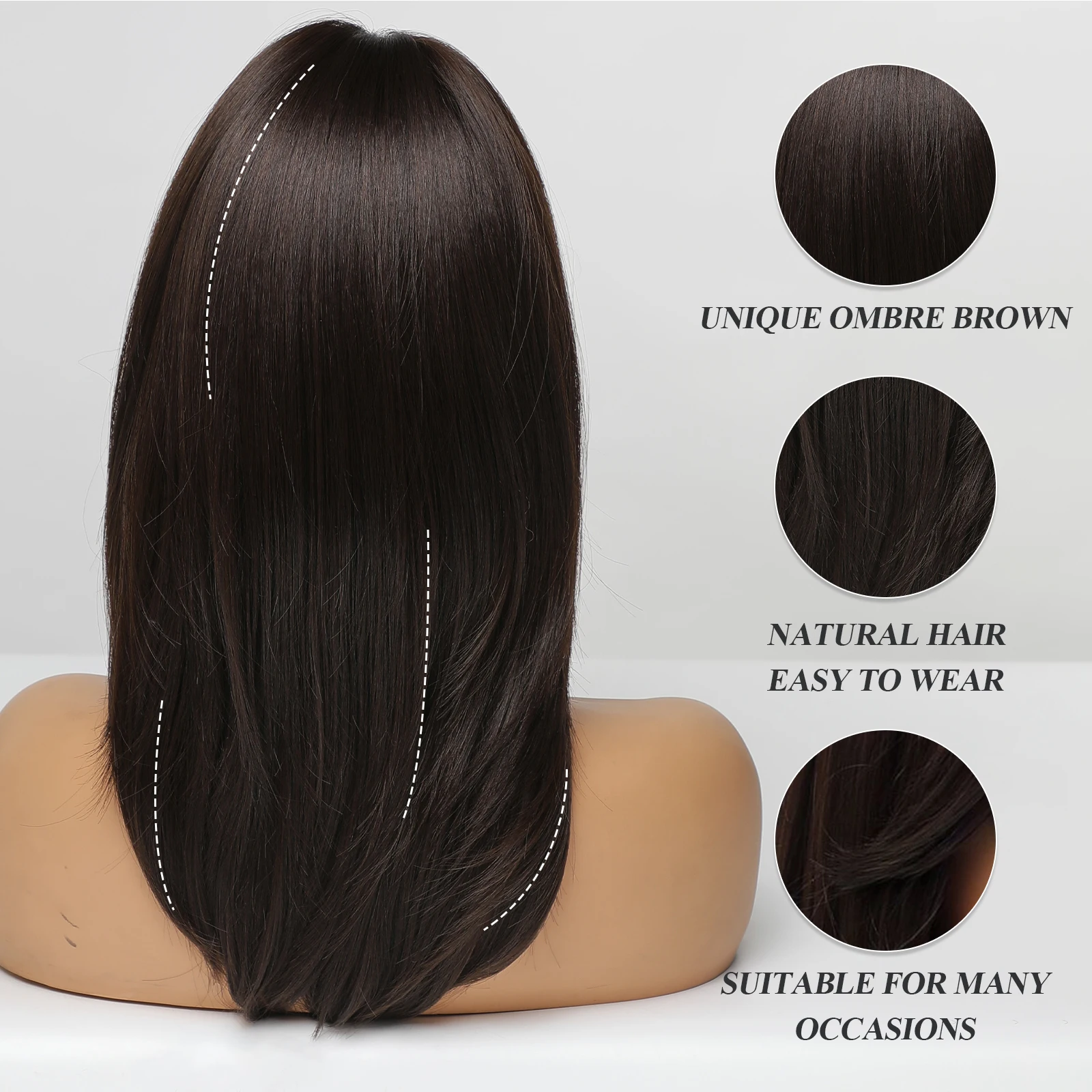 EASIHAIR Dark Brown Wigs with Bangs Layered Synthetic for Women Medium Length Cosplay Heat Resistant Daily Wig |