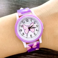 Lovely Cartoon Butterfly Printed Silicone Soft Bands Girls Students Kids Children Fashion Pretty Party Gift Quartz Watches Clock 4