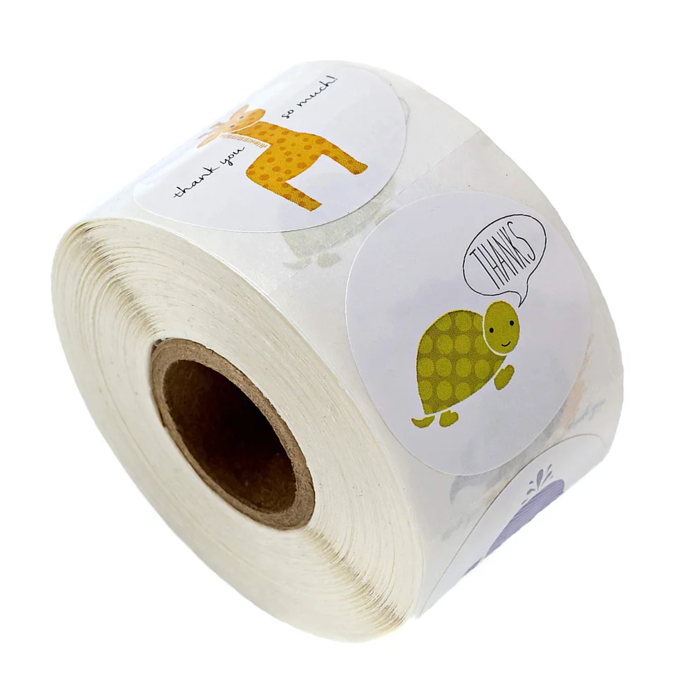 

1 Roll Adorable Thanks Sticker Cartoon Animal Gift Wrapping Sticker Lovely Printed Packing Sealing Labels Decor