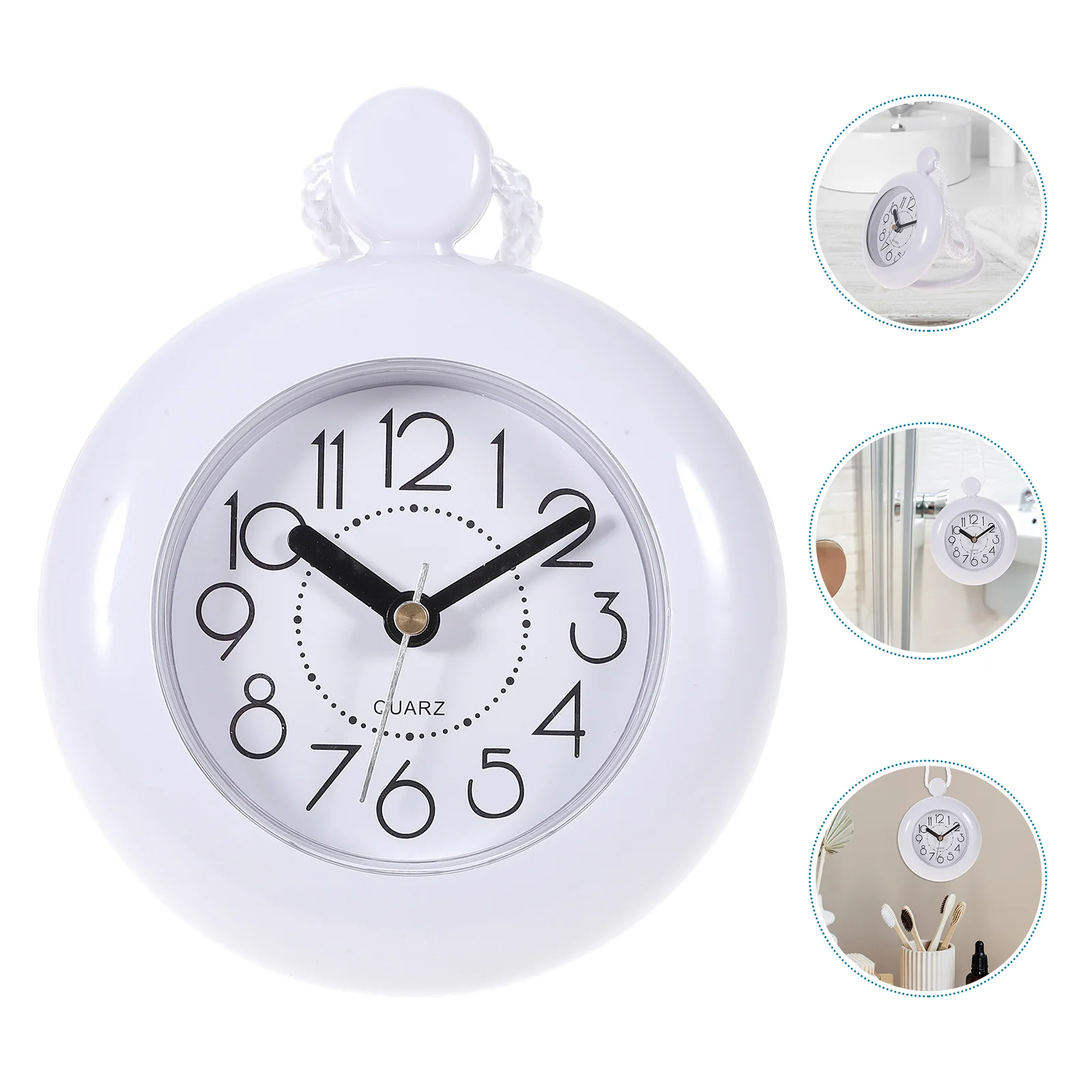

Bathroom Waterproof Wall Clock Indoor Wall Clock with Hanging Strap Clock Silent Small Wall Clock for Living Room Bathroom