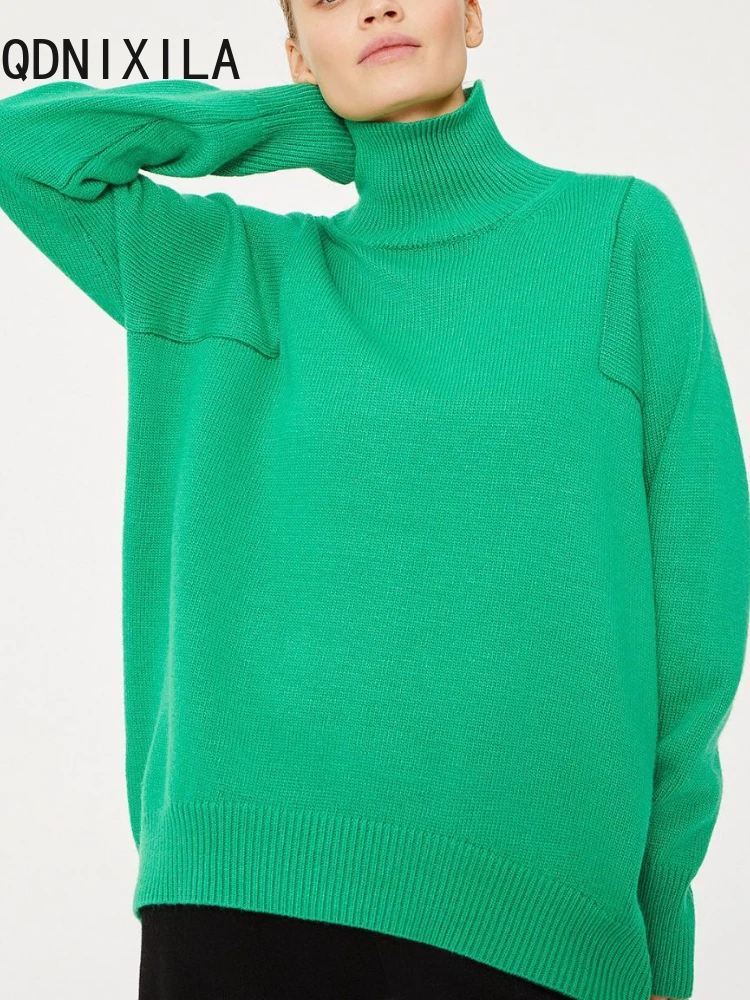 

Women's Knitted Sweater Casual Vintage Oversized Warm Pullovers Women Black Turtleneck Loose Long Sleeve Top Autumn New 2023