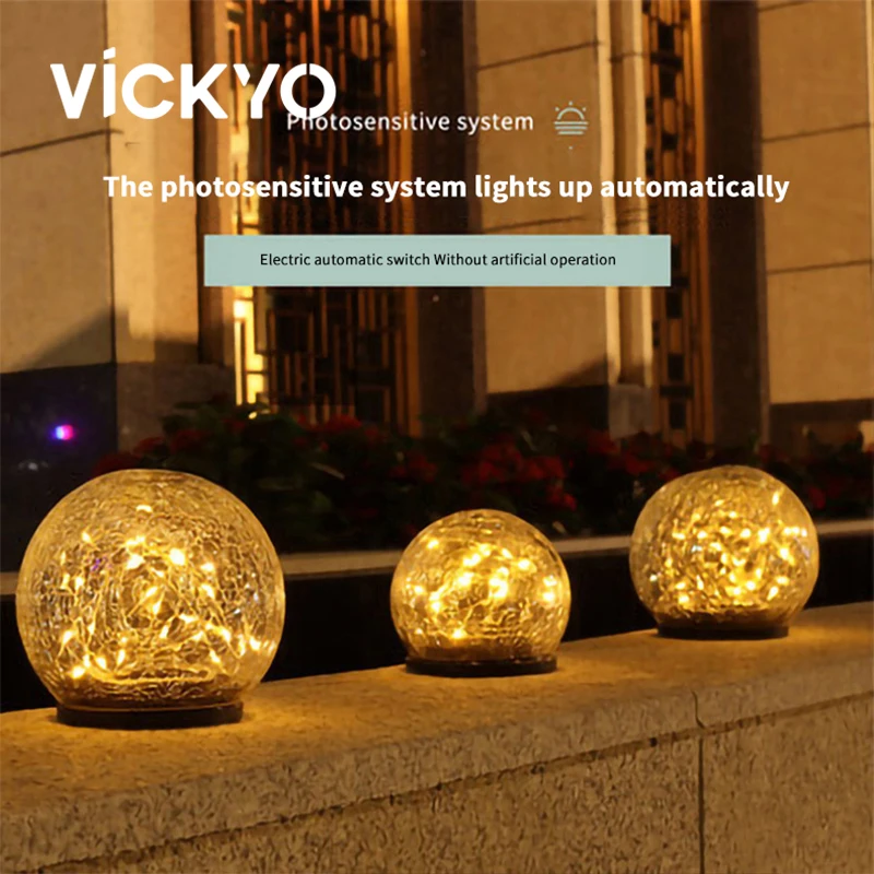 

VICKYO LED Solar Light Outdoor Glass Spherical Lawn Lamp Waterproof Garden Lamps For Courtyar Yard Pathway Solar Lights Decor