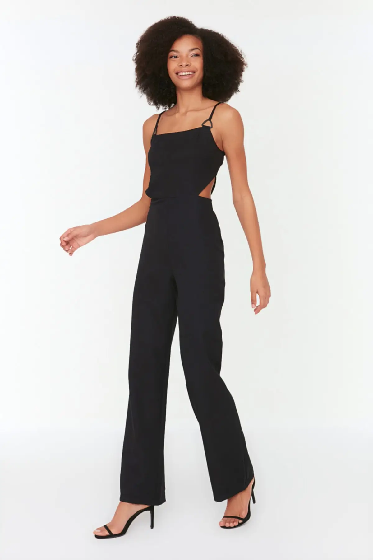 

Women's Overalls Black Cut Out Detailed Jumpsuit Hot Style Quality Fabric Sleeveless Baggy Trousers Casual Jumpsuit