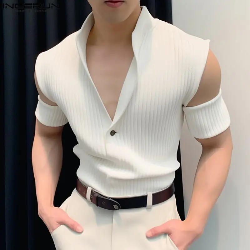 Мужская Повседневная Футболка Из Хлопка И Полиэстера INCERUN С Воротником-стойкой