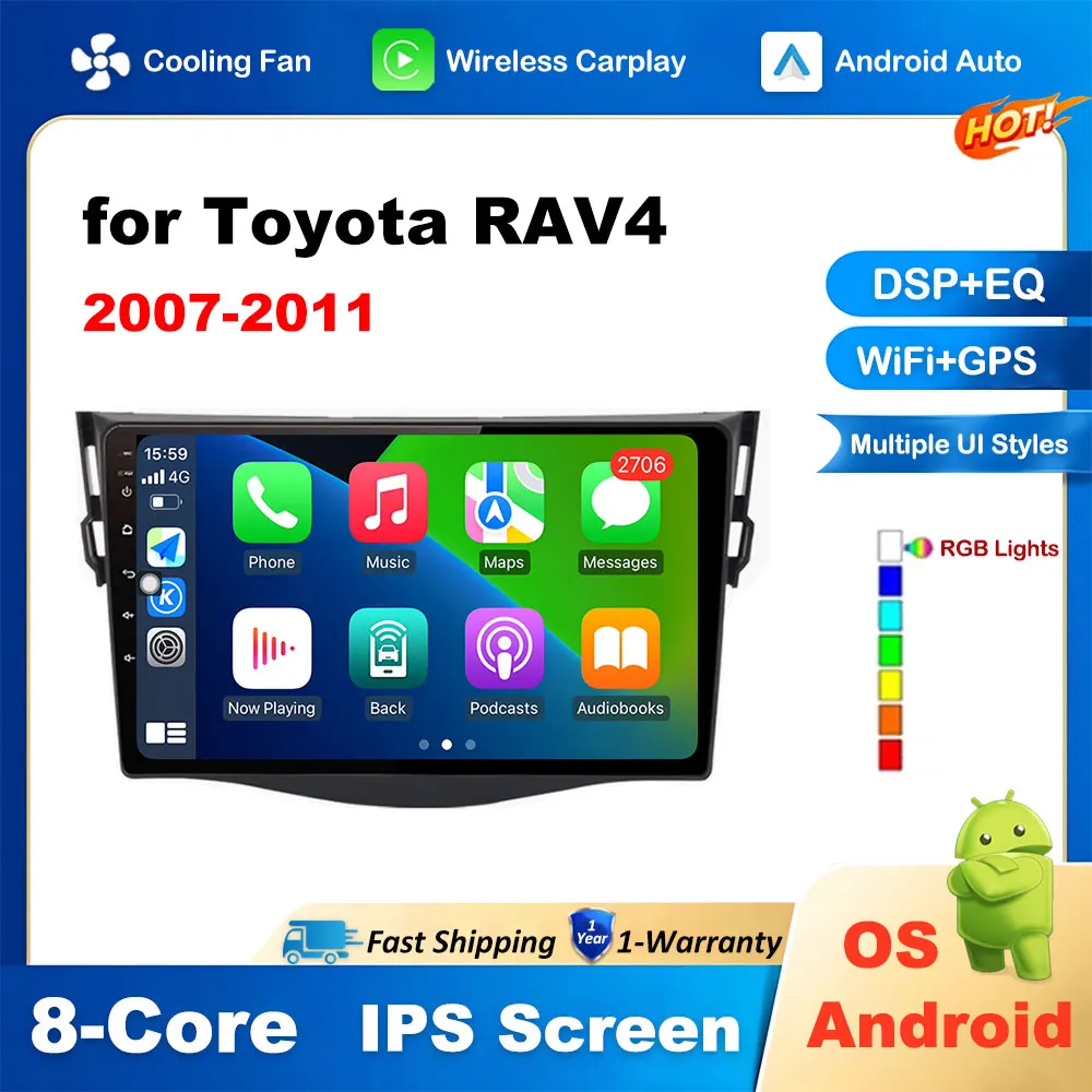 Беспроводная Автомагнитола CarPlay Android для Toyota RAV4 2007-2011 4G автомобильный экран