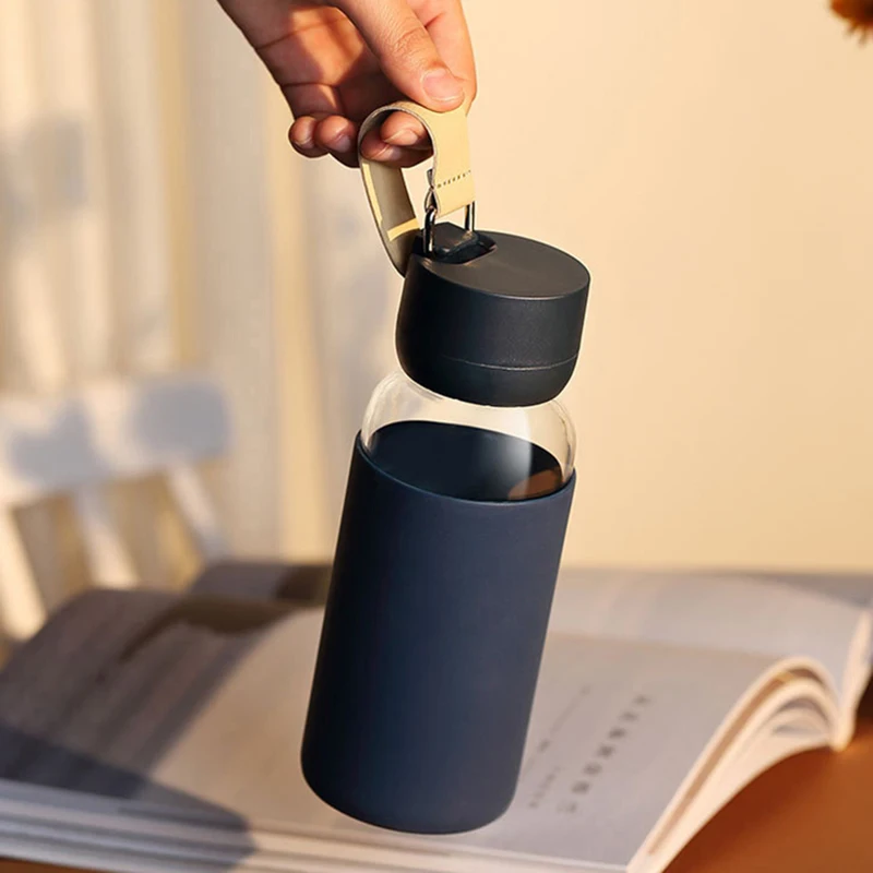 

Portable Glass Bottles for Girls With Rope 400ml Safety Leak-proof Hot Water Bottle Home Travel Luxury Juice Milk Coffee Cup