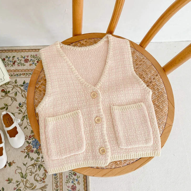 

Модный жилет для девочек, новый милый однобортный Кардиган без рукавов в Корейском стиле, универсальный вязаный жилет для отдыха