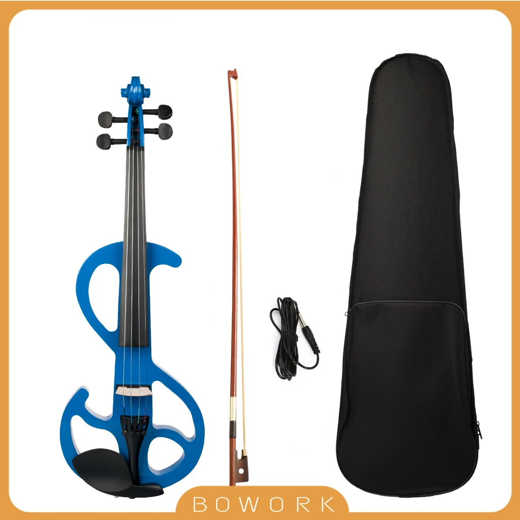 Student Electric Violin 4/4 Electric Silent Violin+ Bow +Case +Cable Beginner Blue S Shape Fiddle Use Guitar Effects Pedals SET