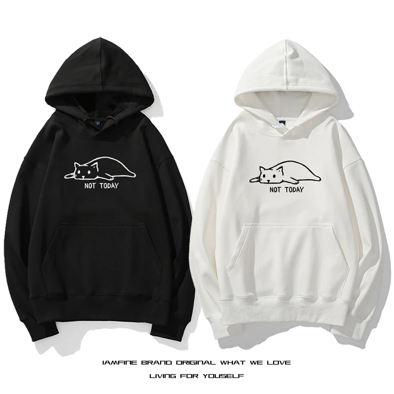 

Not Today Cat Hoodies Autumn Winter Thicken Sweatshirts High Quality Trend Men Women's Sweatshirt Casual Y2k Hoodie Pullover TOP