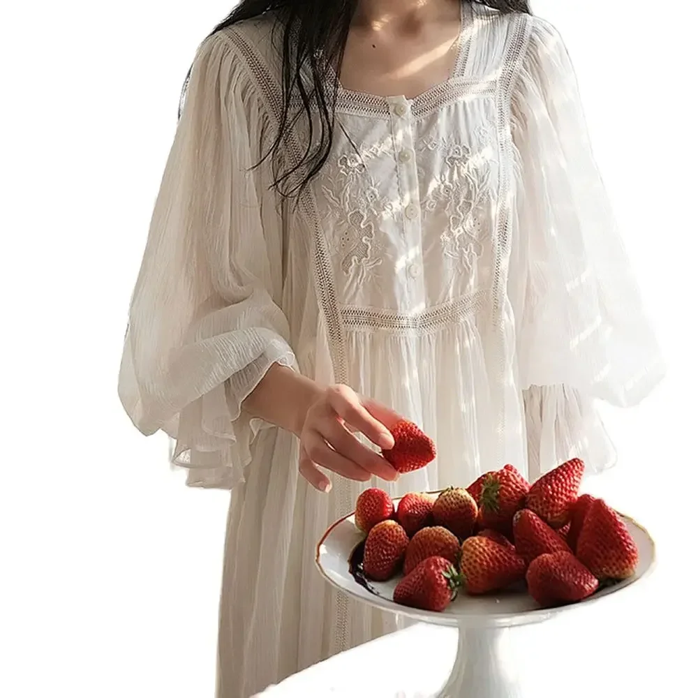 

Женская хлопковая ночная рубашка с длинным рукавом, в стиле ретро