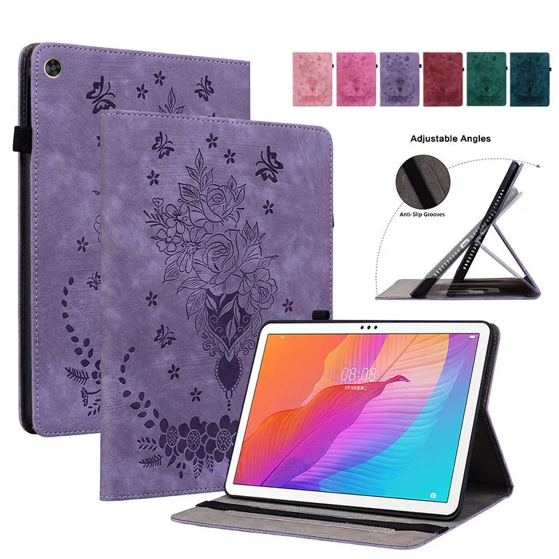 

For Huawei Matepad T10 T10s Case For Matepad T10 MatePad T10s 10.1 Cover Funda Tablet Rose flower Embossed PU Leather Stand Capa