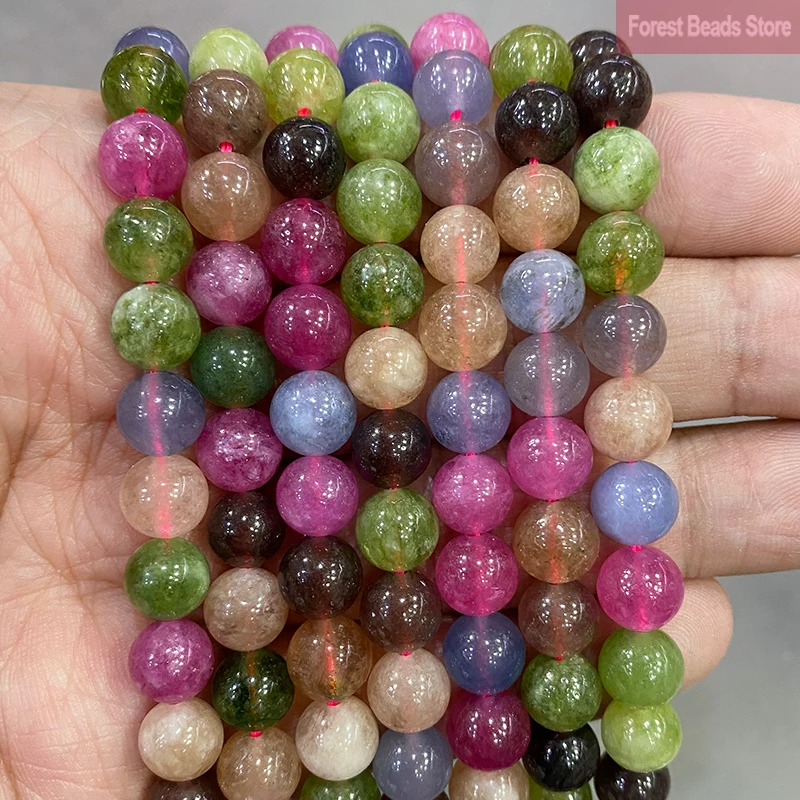 

Natural Tourmaline Chalcedony Jasper Round Beads for Handmade Jewelry Making Diy Bracelet Accessories 15" Strand 6/8/10/12mm
