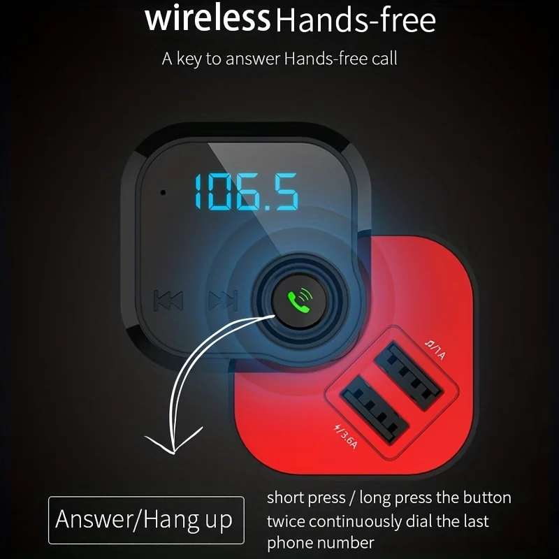 

Car MP3 Player, Handfree QC3.0 Fast Charging Adapter, Wireless Receiver FM Transmitter Accessories