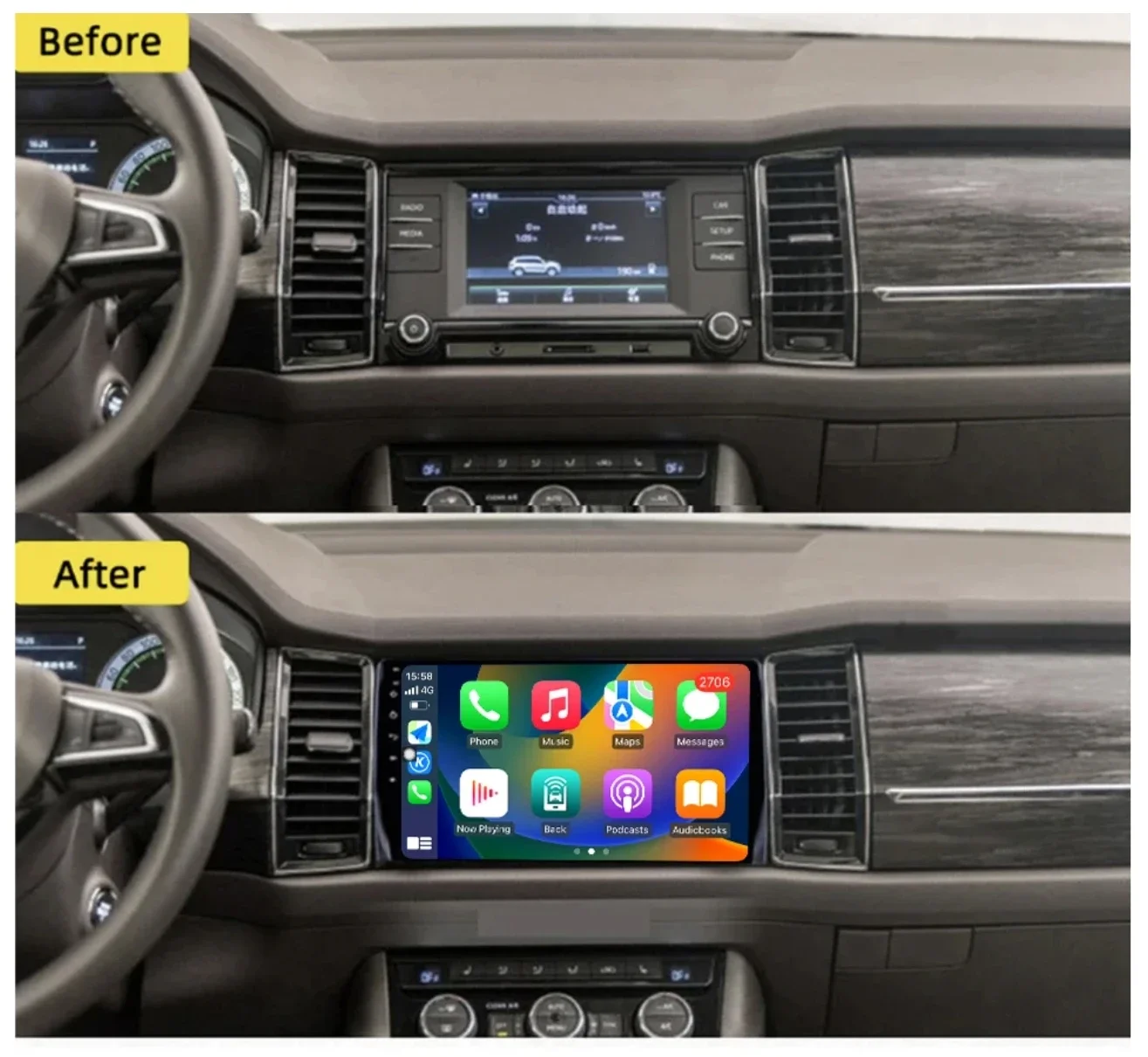 Фото Для Skoda Kodiaq 2016-2021 для Karoq NU7 2016-2021 Android 14, автомобильный радиоприемник, мультимедийный видеоплеер, навигация, GPS Carplay, головное устройство №3