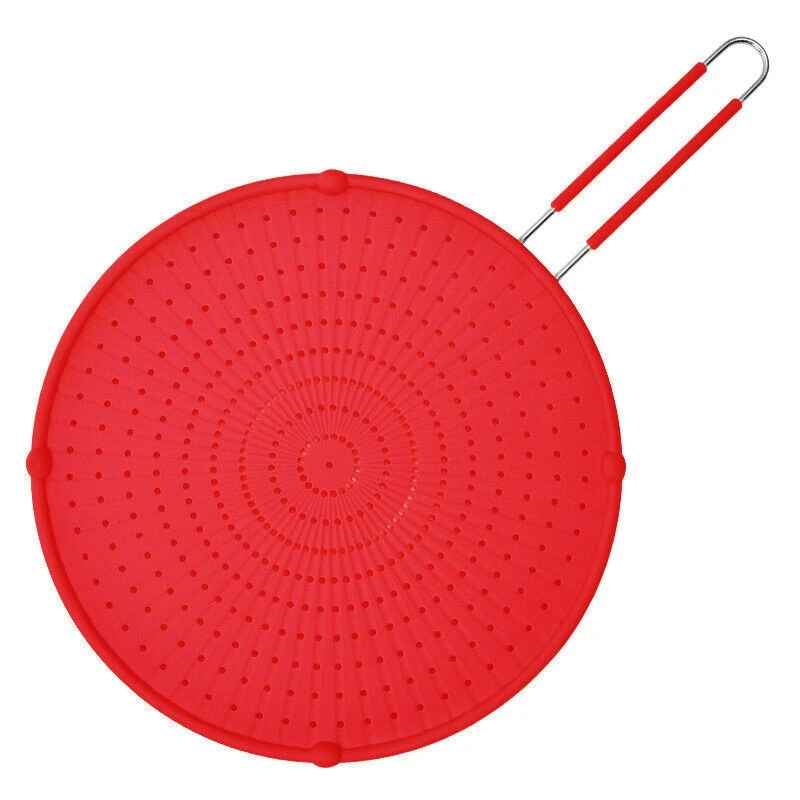 

Silicone Splash Screen with Handle Nonstick Oil Pan Lid Non-Slip Frying Multifunctional Heat Resistant Oil Splash