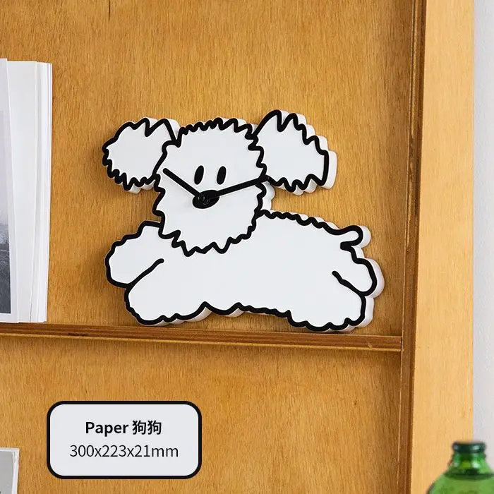 

Korean Clocks Cute Little Dog Cartoon Animals Wall Clock Bedroom Living Room Fashionable Ins Home Decoration Decor White