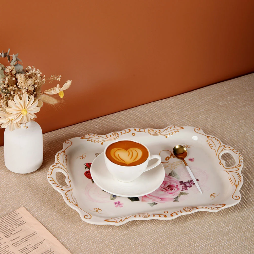 

Euro Pallet Coffee Table Decor European Style Plate Decorative Tray Useful Tea Cup Dessert Snack Melamine Double Handle Storage