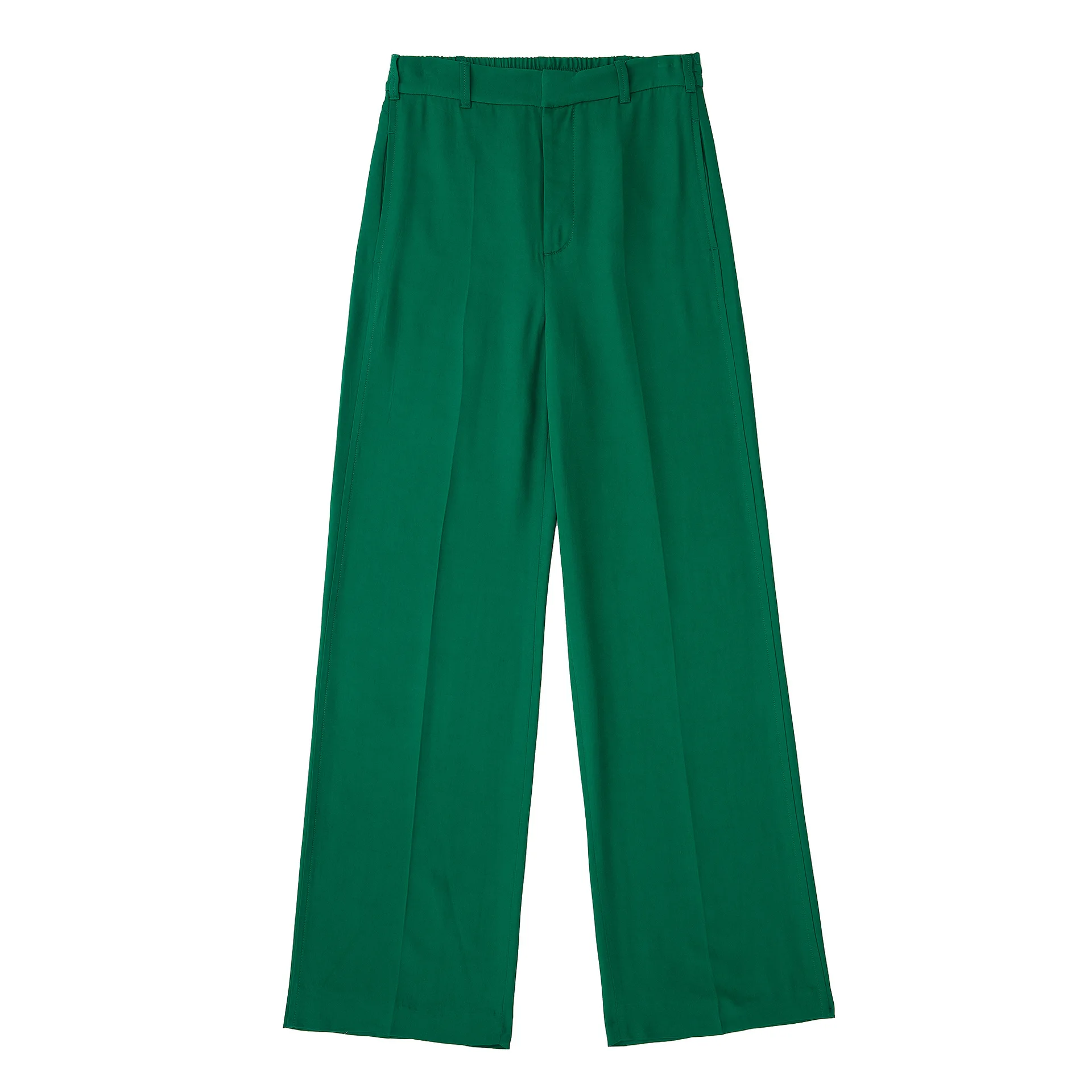 

Women Fashion Chic Green Suit Pants Trousers Vintage High Waist Side Pockets Female Elegant Business Casual Pants