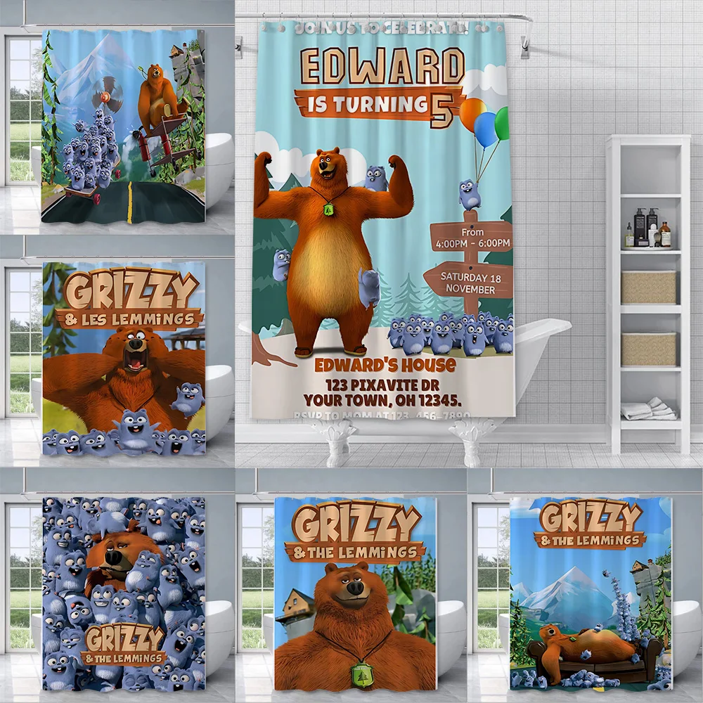 Водонепроницаемая шторка для душа яркие занавески ванной комнаты Grizzy and The lemings