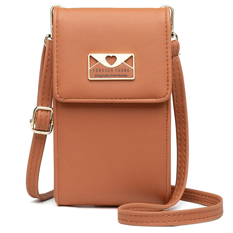 Fashion Mini Mobile Phone Bag High Quality Wild Korean Version Cute PU Solid Color Key Coin Purse Vertical Shoulder Bag Women