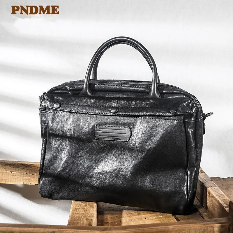 Business luxury genuine leather men's women's black briefcase outdoor high quality natural real cowhide lawyer laptop handbag