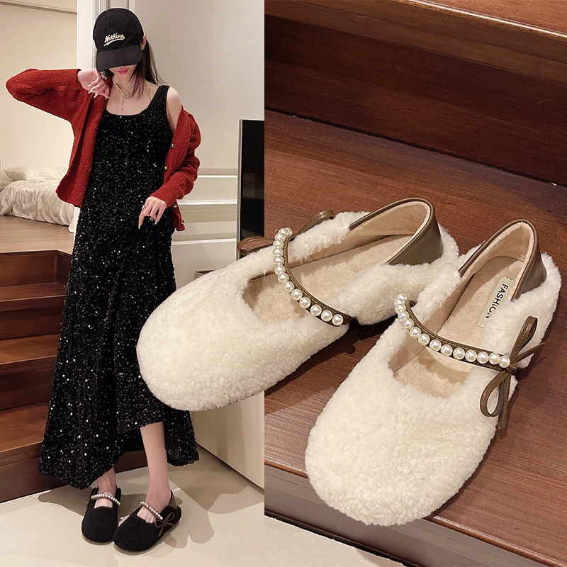 Лоферы на меху женские туфли плоской подошве осеннее платье мокасины зима-осень