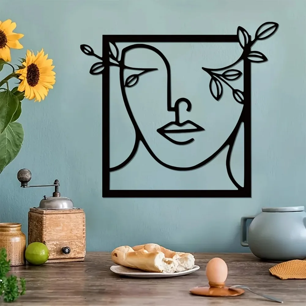 Металлическое Настенное Искусство Дежурства Женского Лица С Листьями. Стильное