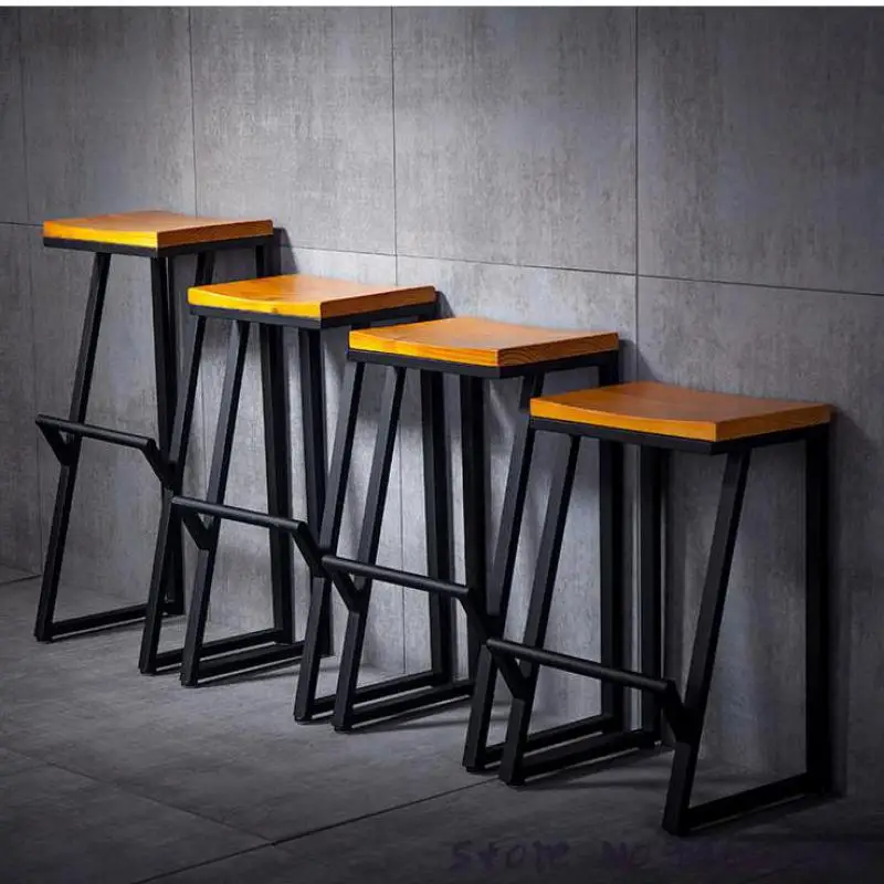 Барный стул из кованого железа массива дерева для кофе барный современный