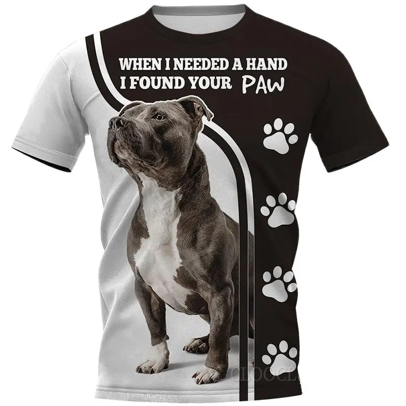 

3d Bull Terrier Print T-Shirt Men's O Neck Hee Short Sleeve Top
