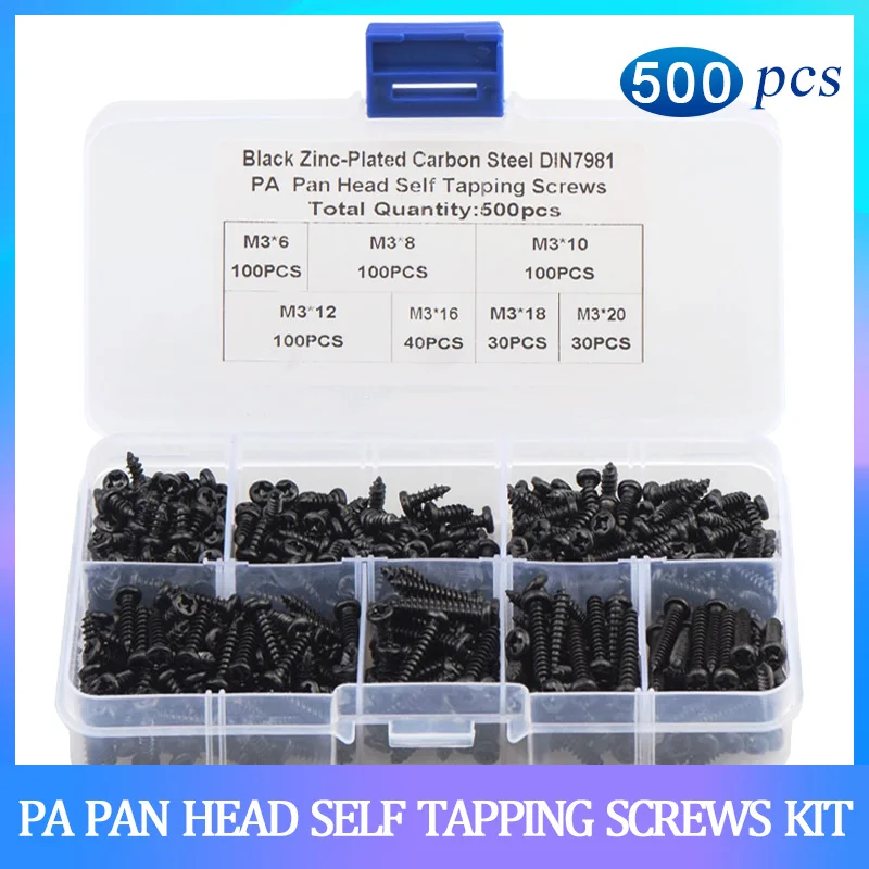 Винты самонарезающие черные из углеродистой стали 500 шт. | Строительство и ремонт