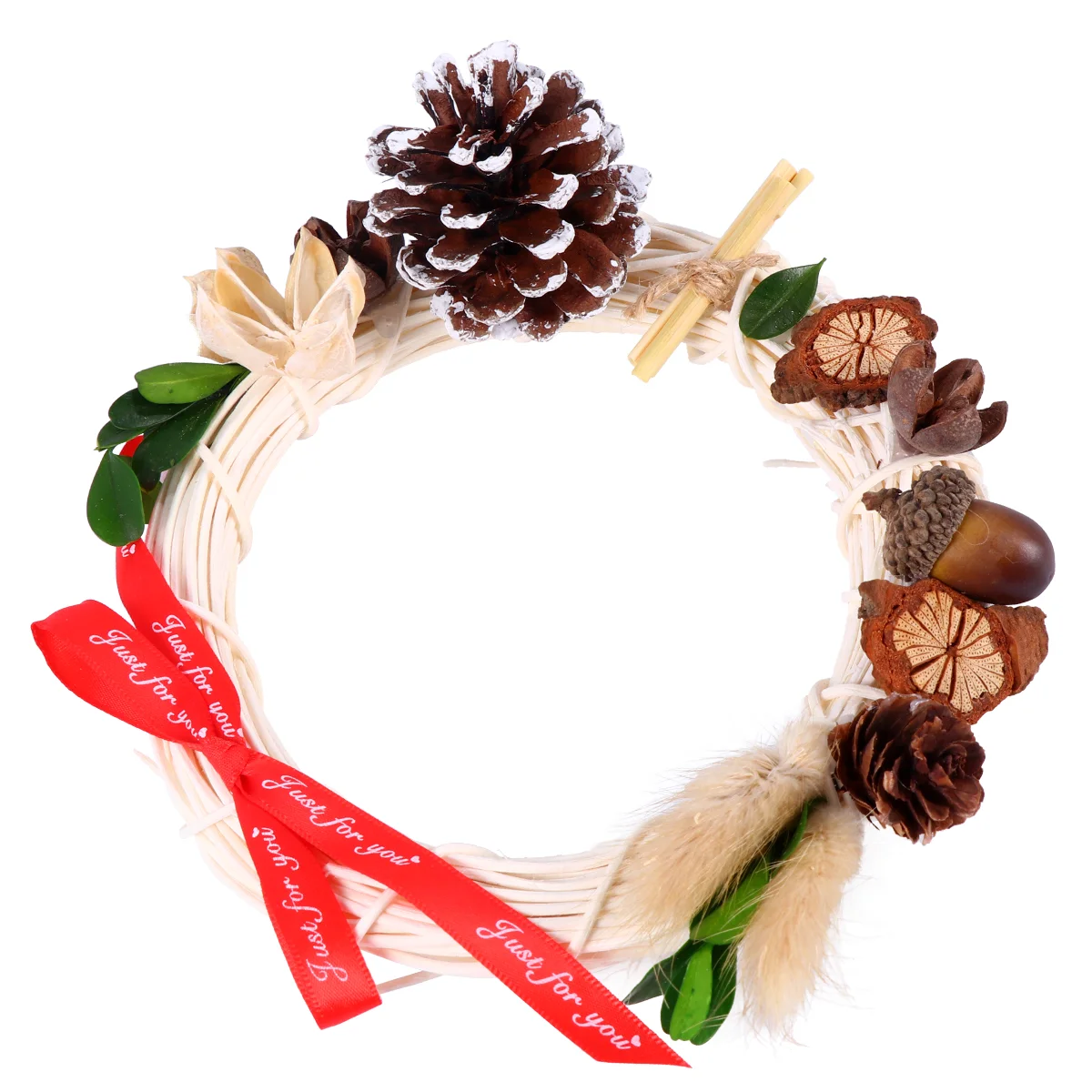 

1pc Christmas Floral Door Wreath White Rattan Garland Door Ornament Adornment Photo Props (Large)