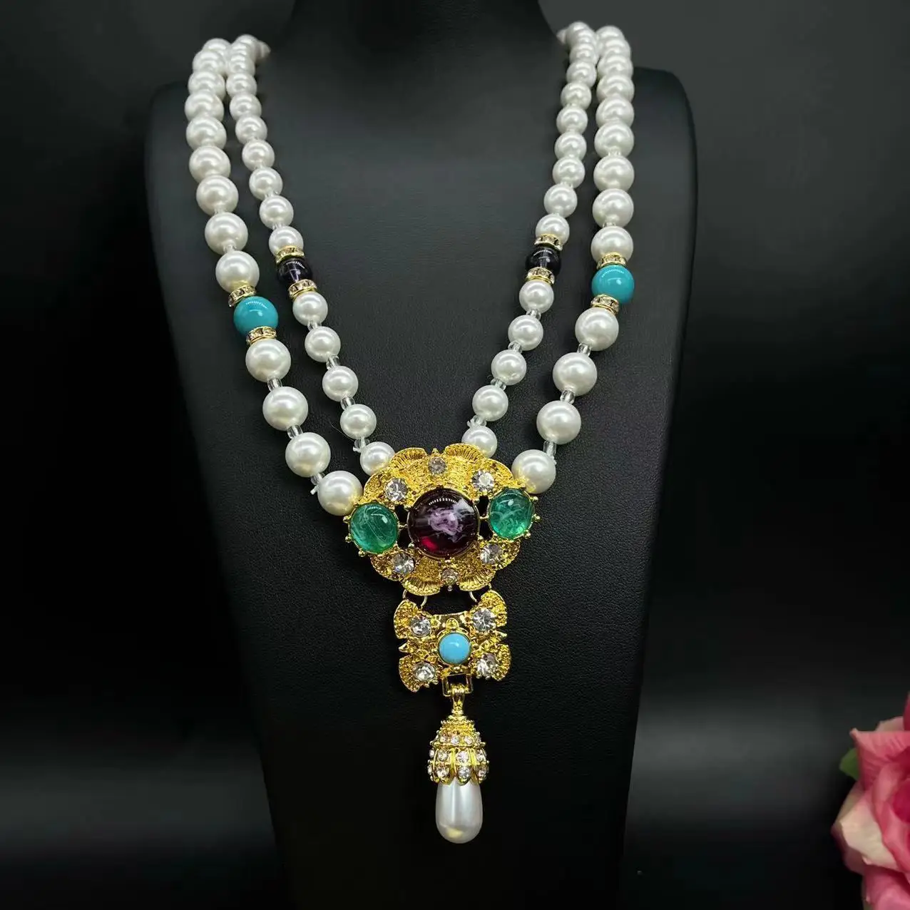 Винтажные жемчужные Подвесные серьги ожерелье позолоченные европейские