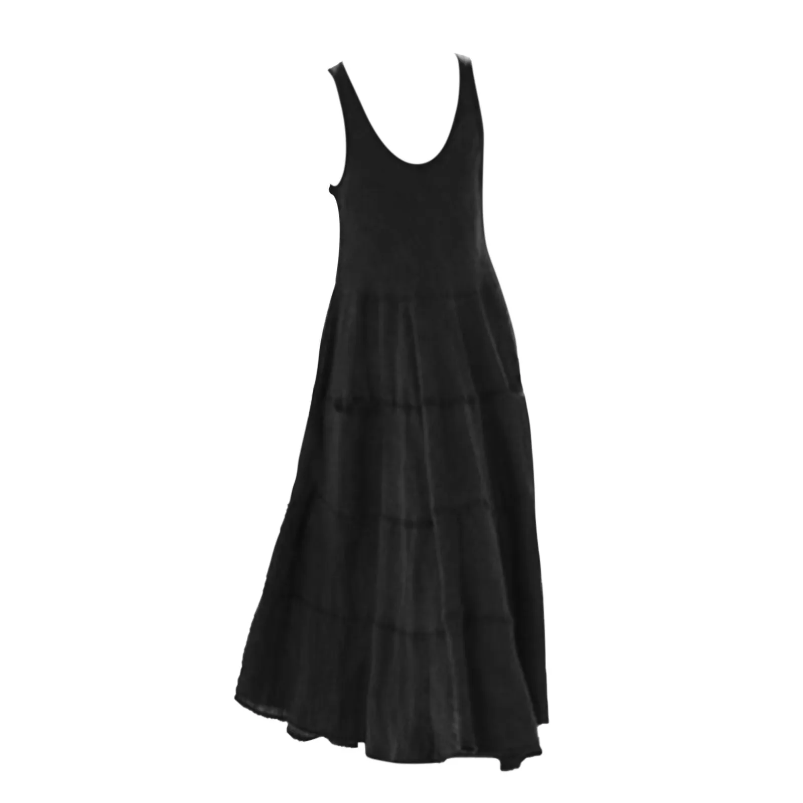 

Women's Sleeveless Cotton Linen Solid Color Multi Layer Beach Dress Slip Midi Dress