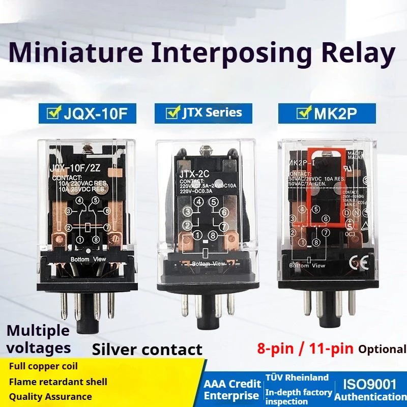 Фото Электромагнитное промежуточное реле JQX 10F JTX 2C JTX 3C, малогабаритное, нейтрального типа, круглое, 8/11 контактов, с поддержкой переменного и постоянного тока №2