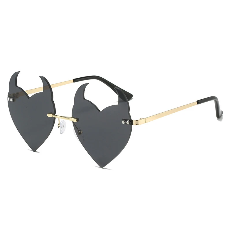 

Cartoon Devil Shaped Sunglasses, Women Metal Rimless Sunglasses Gradient Color Ball Funny Glasses