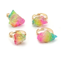 natural crystal open rings irregular shape winding golden natural stone rings for making diy jewerly party gift 21x28mm
