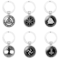 viking compass keychain nordic runes odin symbol keyring glass metal punk key chain for men fashion car key ring bag pendant