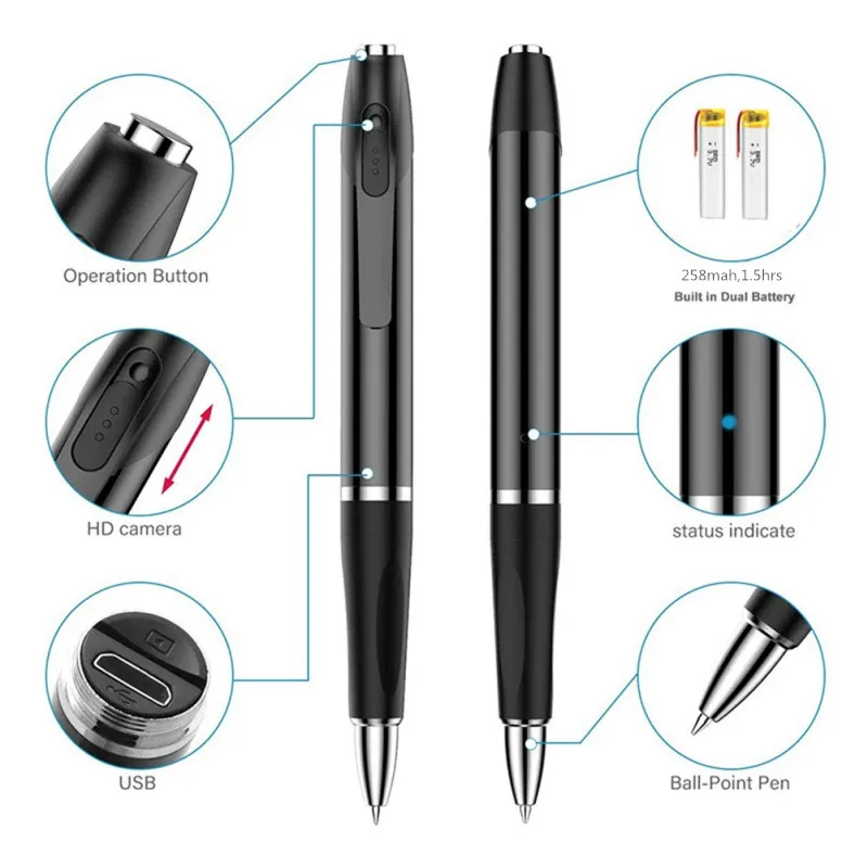 Mini Camera Pen Pocket Sport Digital Voice Video Recorder for Business Conference 1080P Wearable Body Micro Cam Security Cameras