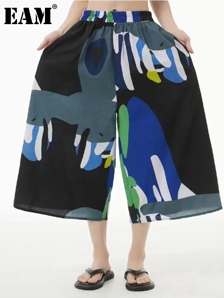 

[EAM] High Elastic Waist Colorful Printing Wide Leg Trousers New Loose Pants Women Fashion Tide Spring Autumn 2023 1DE7829