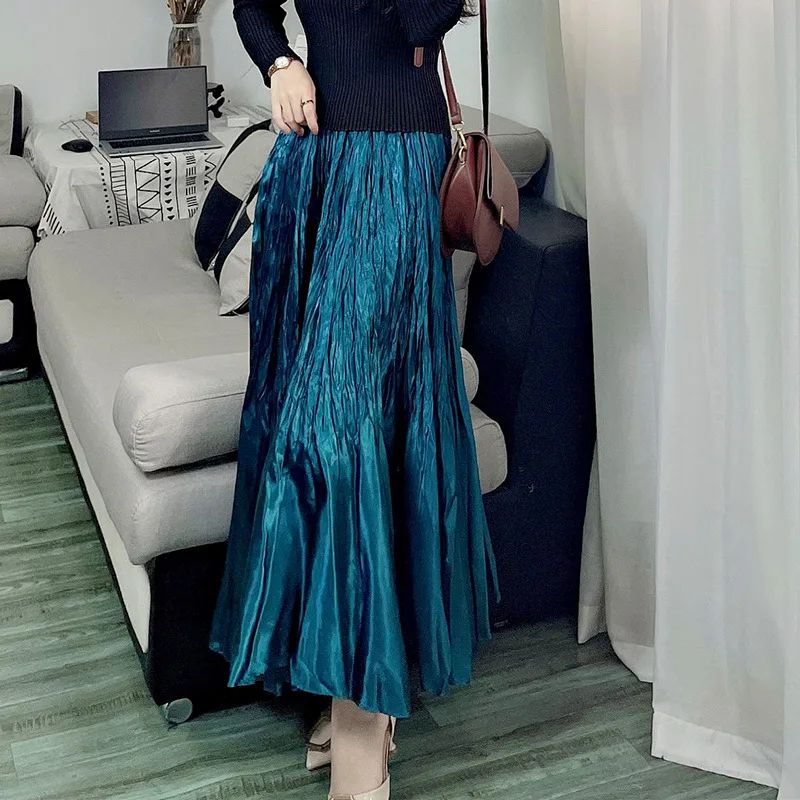 

Skirt For Women 45-75kg Spring 2022 New Niche Design Stretch Miyake Pleated High Waist Solid Color Irregular Skirt Ankle Length