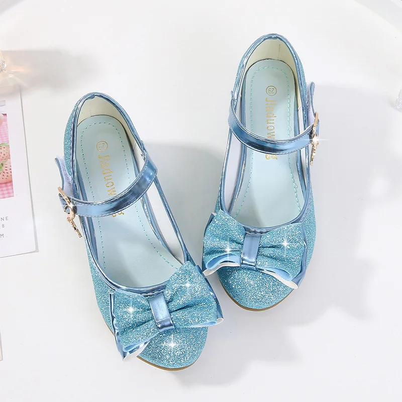 

Good Girls Princess Shoes Butterfly Knot High-Heel Shiny Crystal Kids cozy Leather Children's Single Shoes Birthday Present