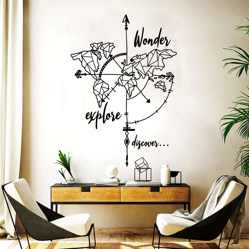 Большая карта мира с ручным рисунком, фотография, офис, кемпинг, изучение путешествий, настенная наклейка, виниловый домашний декор для спальни