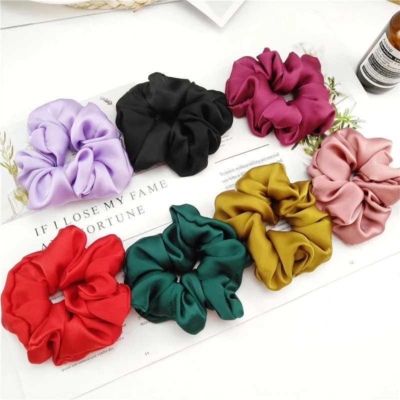 

New arrival Fashion women lovely satin Hair bands bright color hair scrunchies girl's hair Tie Accessories Ponytail Holder
