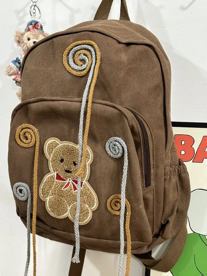 Винтажный рюкзак JIAERDI с изображением медведя Женский Повседневный холщовый
